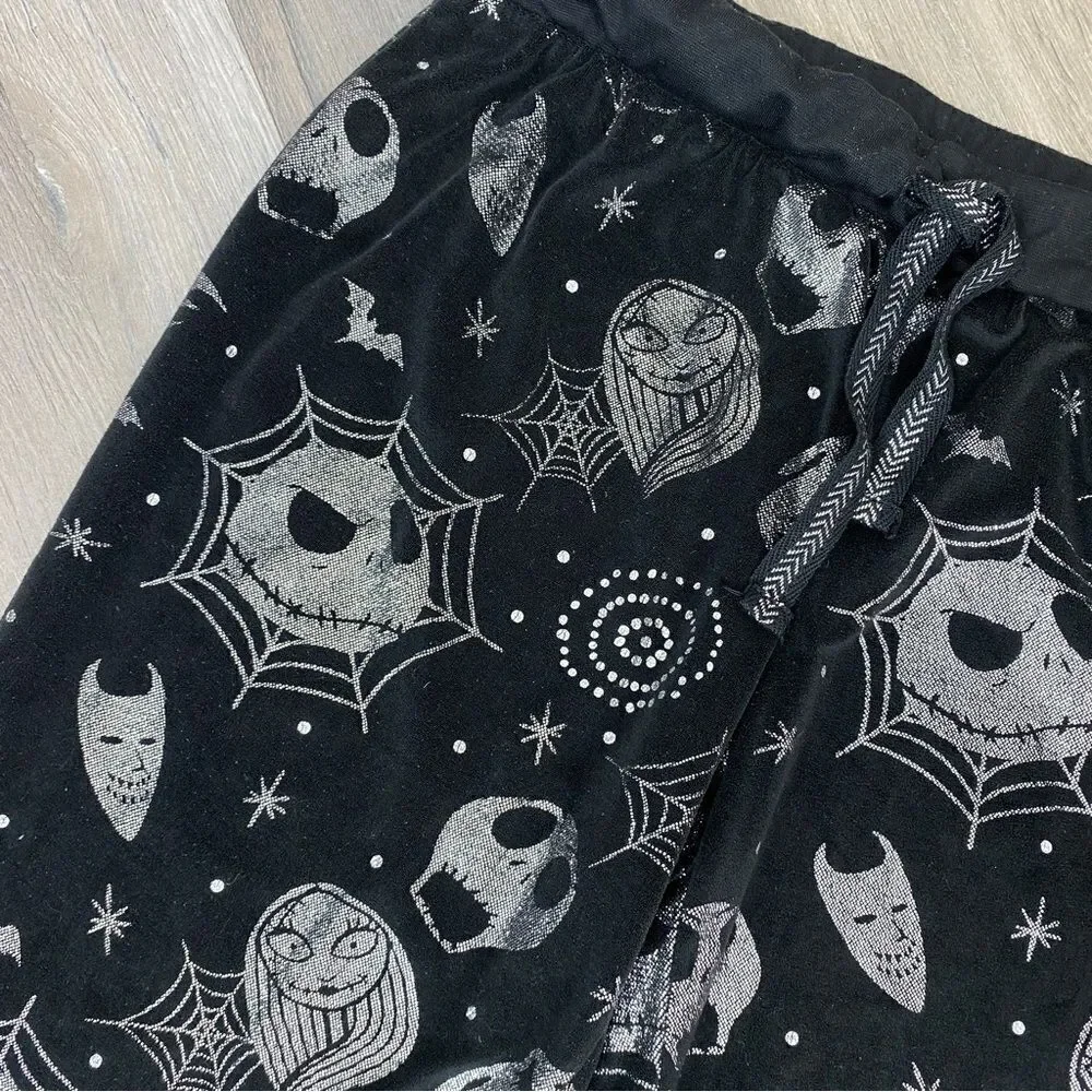 Disney Nightmare Before Christmas Velour Foil Sleep Joggers Black Silver XL - Picture 4 of 8